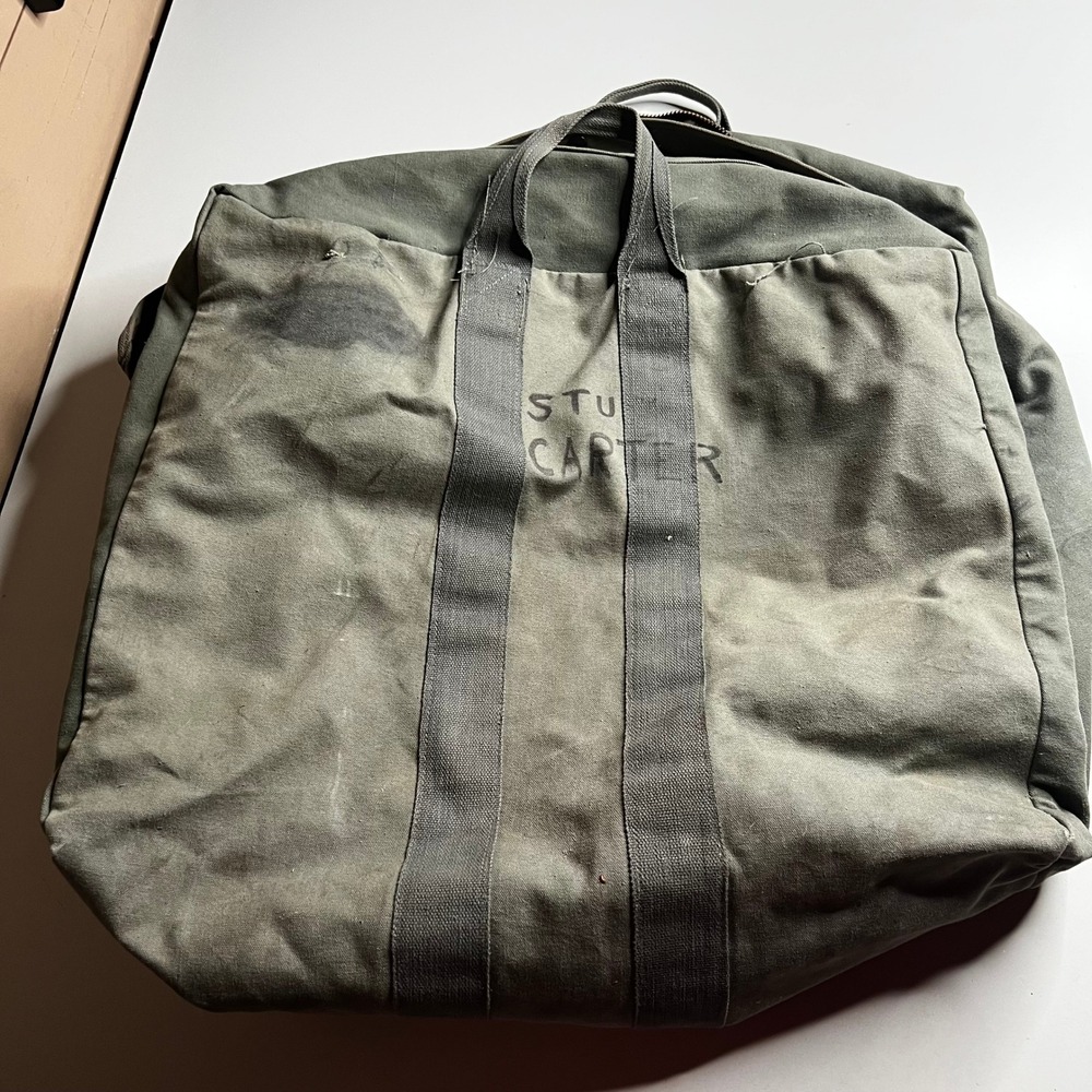 Vintage Military Canvas Flyers Helmet Bag Olive‎ Drab Green Utility Tote Duffel